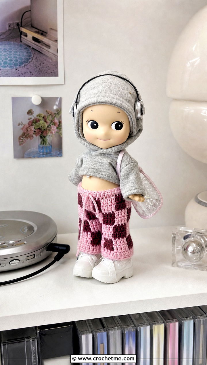 Checkered Crochet Sonny Angel Pants With Cropped Hoodie - 20 Crochet Sonny Angel Pants outfit ideas