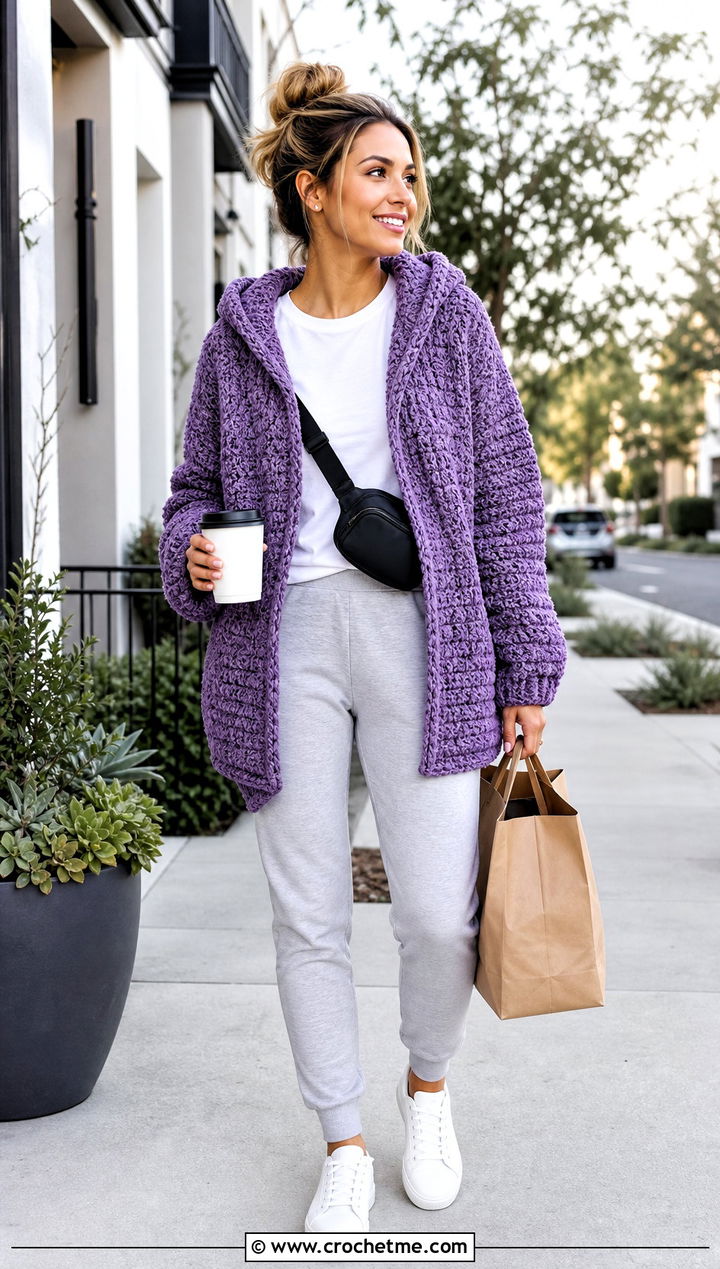 Chenille Crochet Blanket Hoodie With Joggers - 30 crochet blanket hoodie outfit ideas