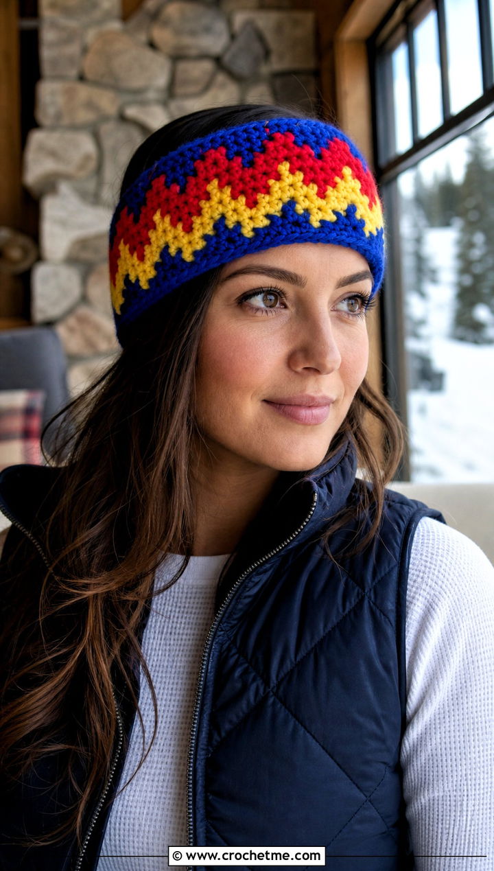 Chevron Bulky Yarn Crochet Headband With Ski Lodge Outfit - 25 bulky yarn crochet headband outfit ideas