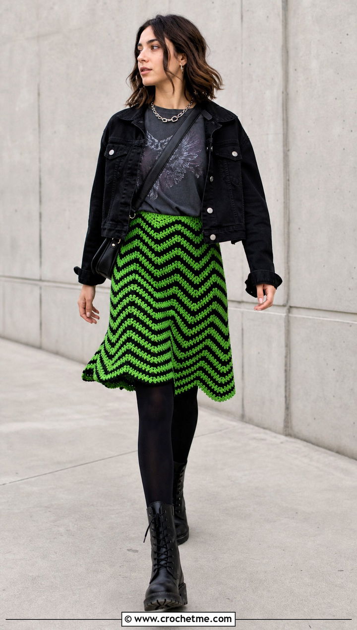 Chevron Crochet A Line Skirt With Graphic T Shirt - 25 Crochet A Line Skirt outfit ideas
