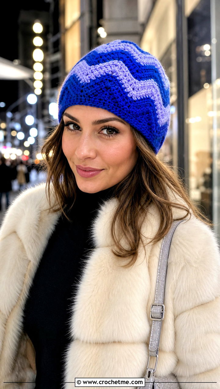 Chevron Crochet Beanie With Faux Fur Coat - 25 3 Weight Yarn Crochet Beanie outfit ideas