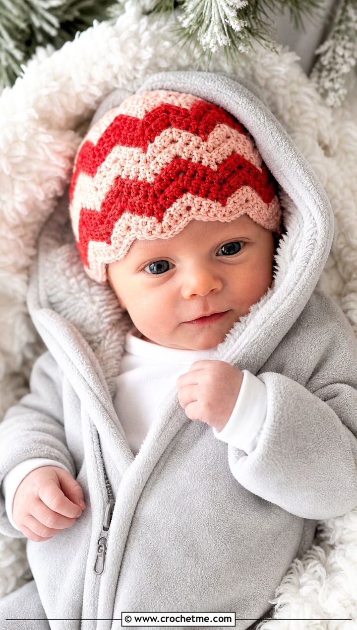 Chevron Crochet Beanie With Fleece Bunting - 25 premie crochet beanie outfit ideas