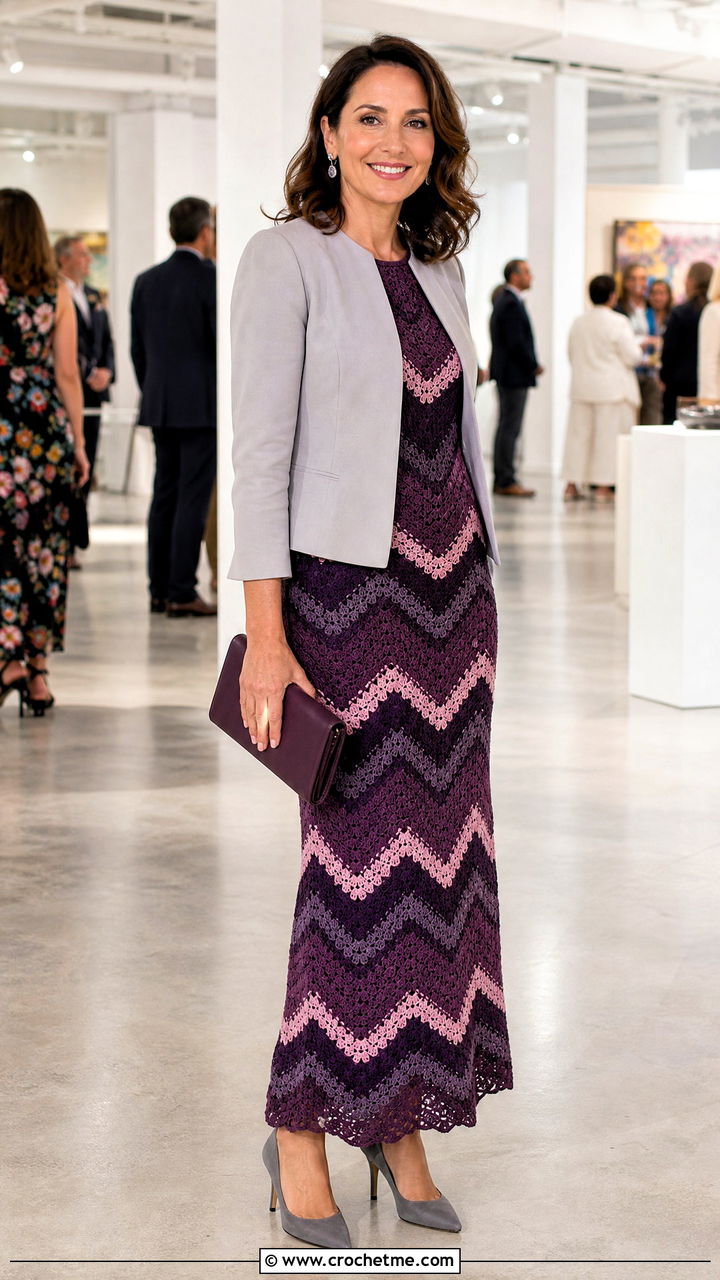 Chevron Crochet Formal Dress With Simple Pumps - 35 crochet formal dress outfit ideas