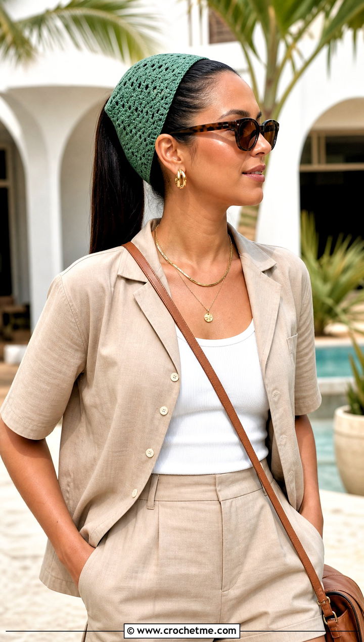 Chevron Crochet Hair Wrap With Matching Short Set - 30 crochet hair wraps outfit ideas