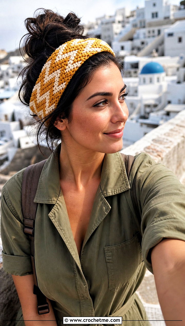 Chevron Crochet Makeup Headband With Utility Jumpsuit And Sneakers - 25 Crochet Makeup Headband outfit ideas