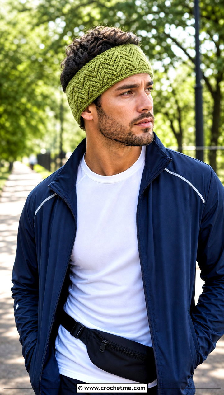 Chevron Crochet Mens Ear Warmer With Track Jacket - 25 Crochet Mens Ear Warmer outfit ideas