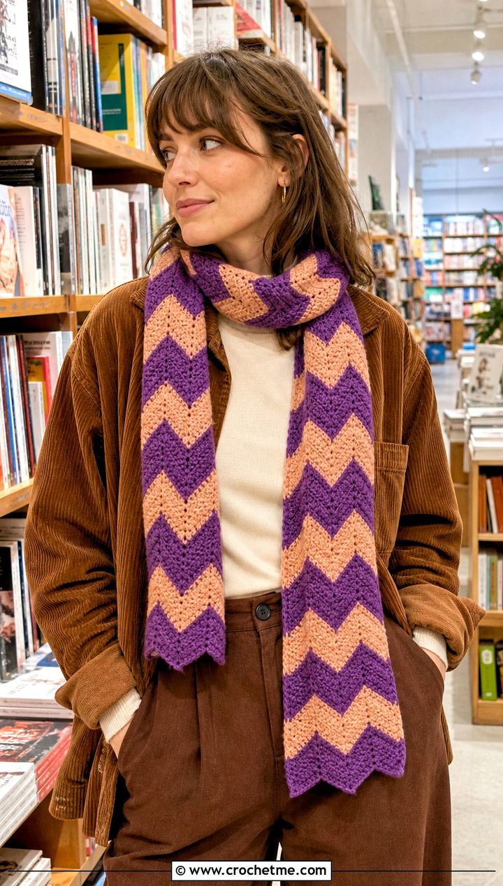 Chevron Crochet Scarf With Corduroy Outfit - 30 wanderlust crochet scarf outfit ideas