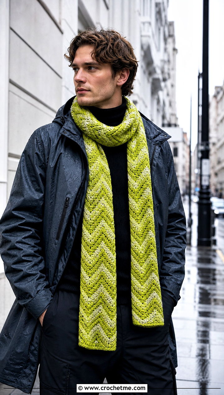 Chevron Crochet Scarf With Raincoat - 30 crochet scarf ideas for men