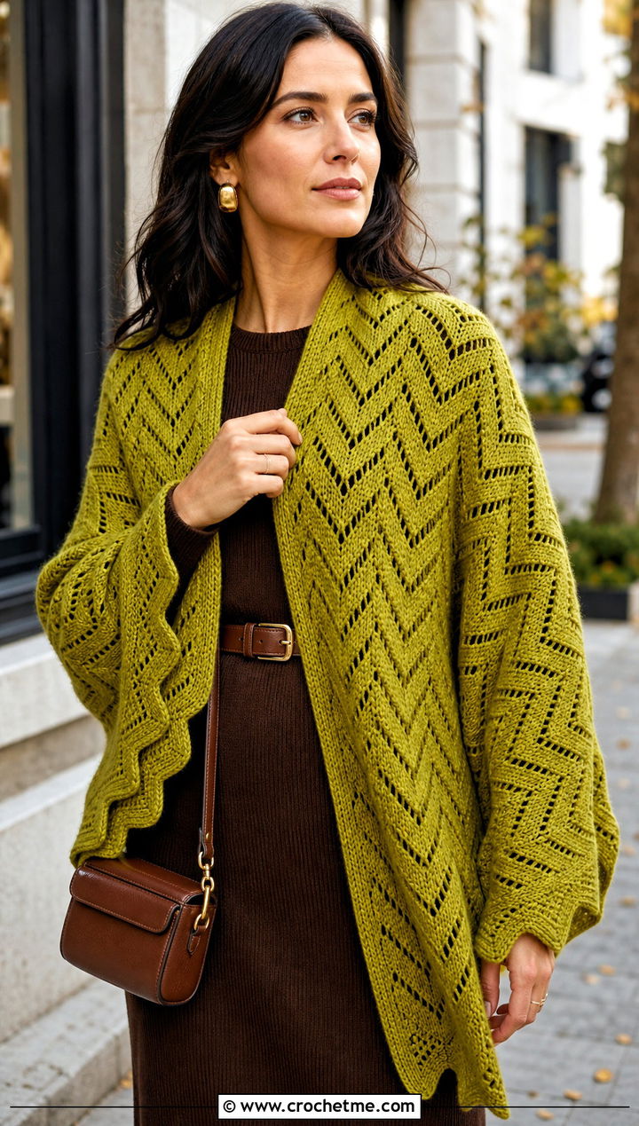 Chevron Crochet Shawl With Knit Dress And Boots - 25 Crochet For Shawl outfit ideas