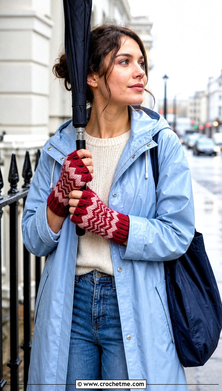Chevron Half Finger Gloves With Raincoat - 30 crochet half finger gloves outfit ideas