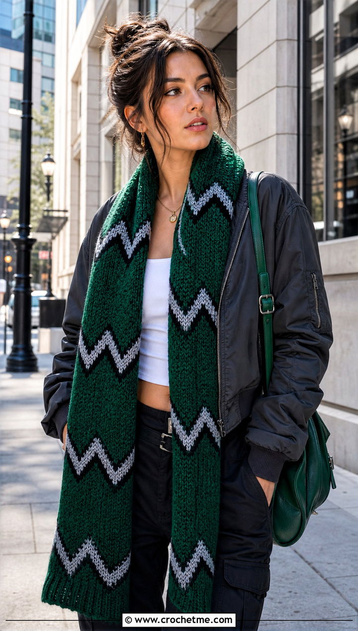 Chevron Slytherin Crochet Scarf With Cargo Pants - 30 slytherin crochet scarf outfit ideas