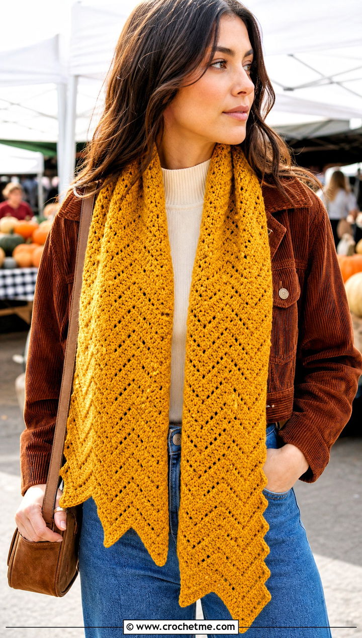 Chevron Waffle Crochet Scarf With Corduroy Jacket - 25 Waffle Crochet Scarf outfit ideas