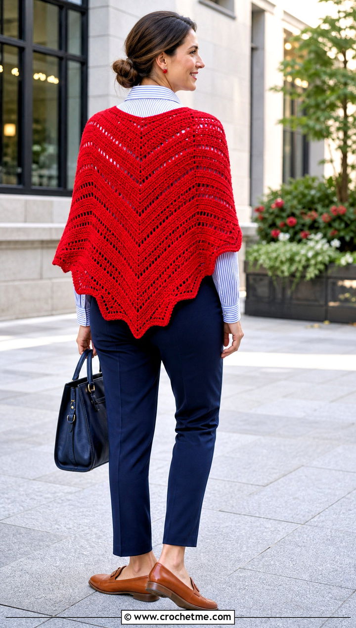 Chevron Wing Shawl With Striped Shirt - 30 Crochet Wing Shawl outfit ideas