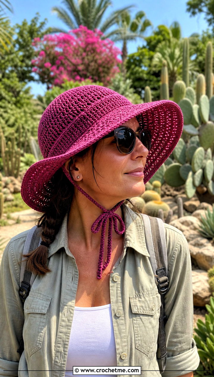 Chin Strap Crochet Sun Hat With Utility Shorts - 25 Easy Crochet Sun Hat outfit ideas