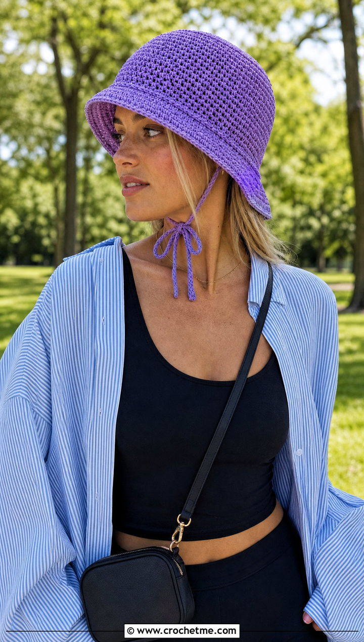 Chin Tie Straw Crochet Bucket Hat With Bike Shorts - 20 Straw Crochet Bucket Hat outfit ideas