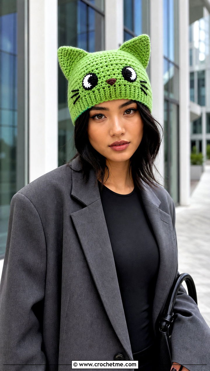 Chococat Cat Ear Beanie With Blazer - 25 sanrio crochet beanie outfit ideas