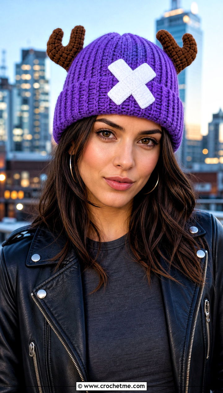 Chopper Crochet Beanie With Leather Jacket - 25 chopper crochet hat outfit ideas