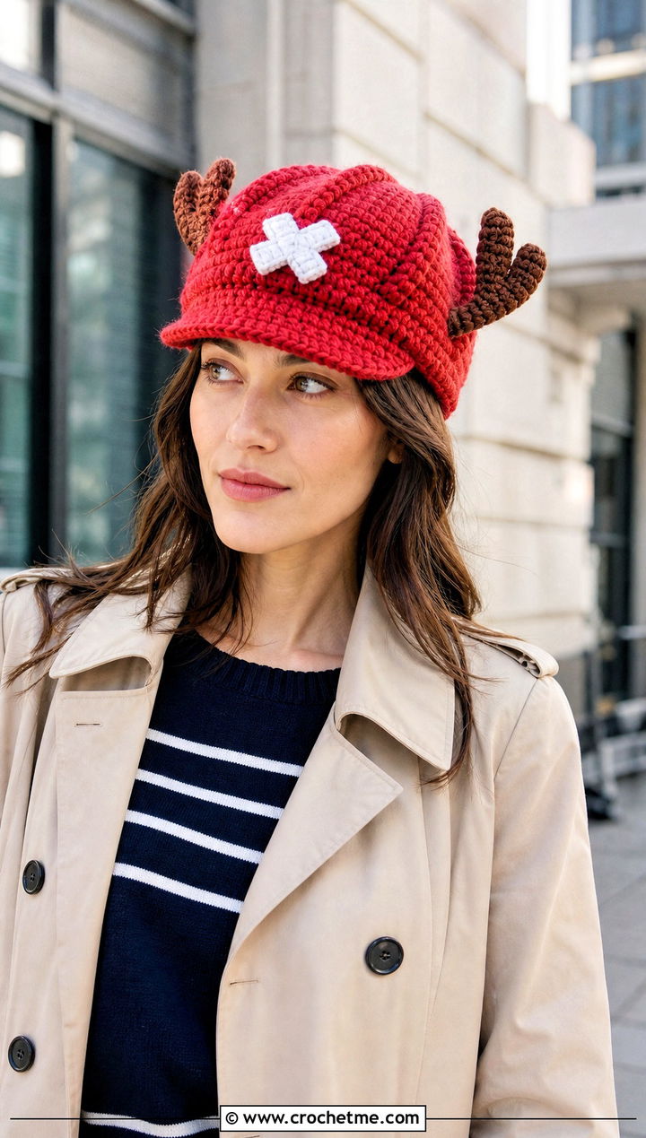 Chopper Crochet Newsboy Cap With Trench Coat - 25 chopper crochet hat outfit ideas