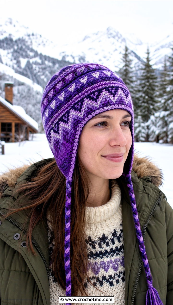 Chullo Crochet Ear Flap Hat With Fair Isle Sweater - 25 crochet ear flap hat outfit ideas