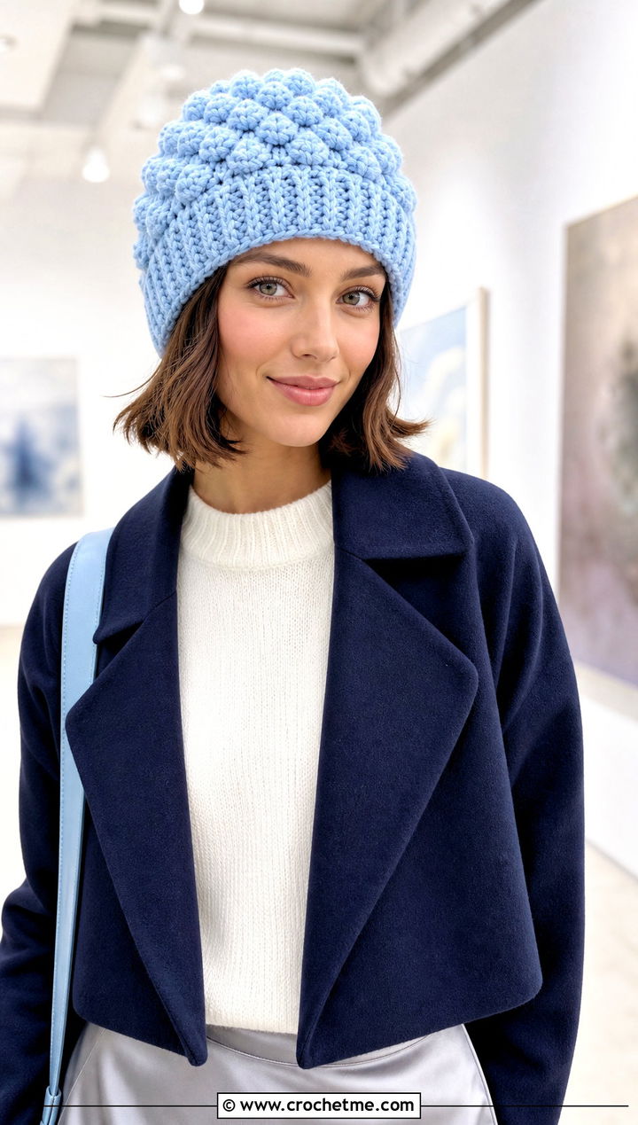 Chunky Bobble Stitch Crochet Hat With Midi Skirt - 25 Chunky Yarn Crochet Hats outfit ideas