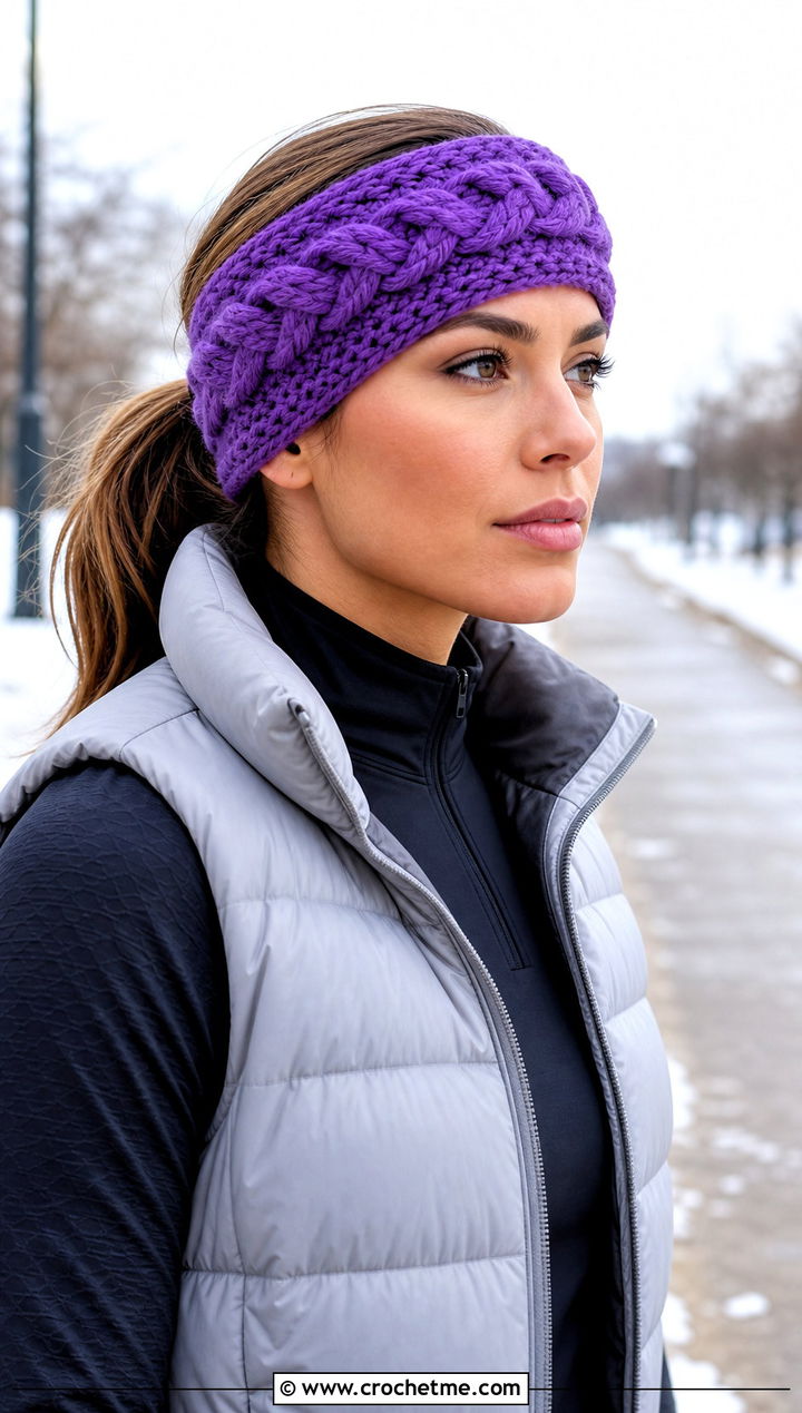 Chunky Braided Ear Warmer With Puffer Vest - 25 Easy Crocheted Headbands Ear Warmers outfit ideas