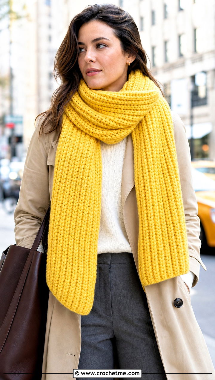 Chunky Brioche Crochet Scarf With Trench Coat - 25 Brioche Crochet Scarf outfit ideas