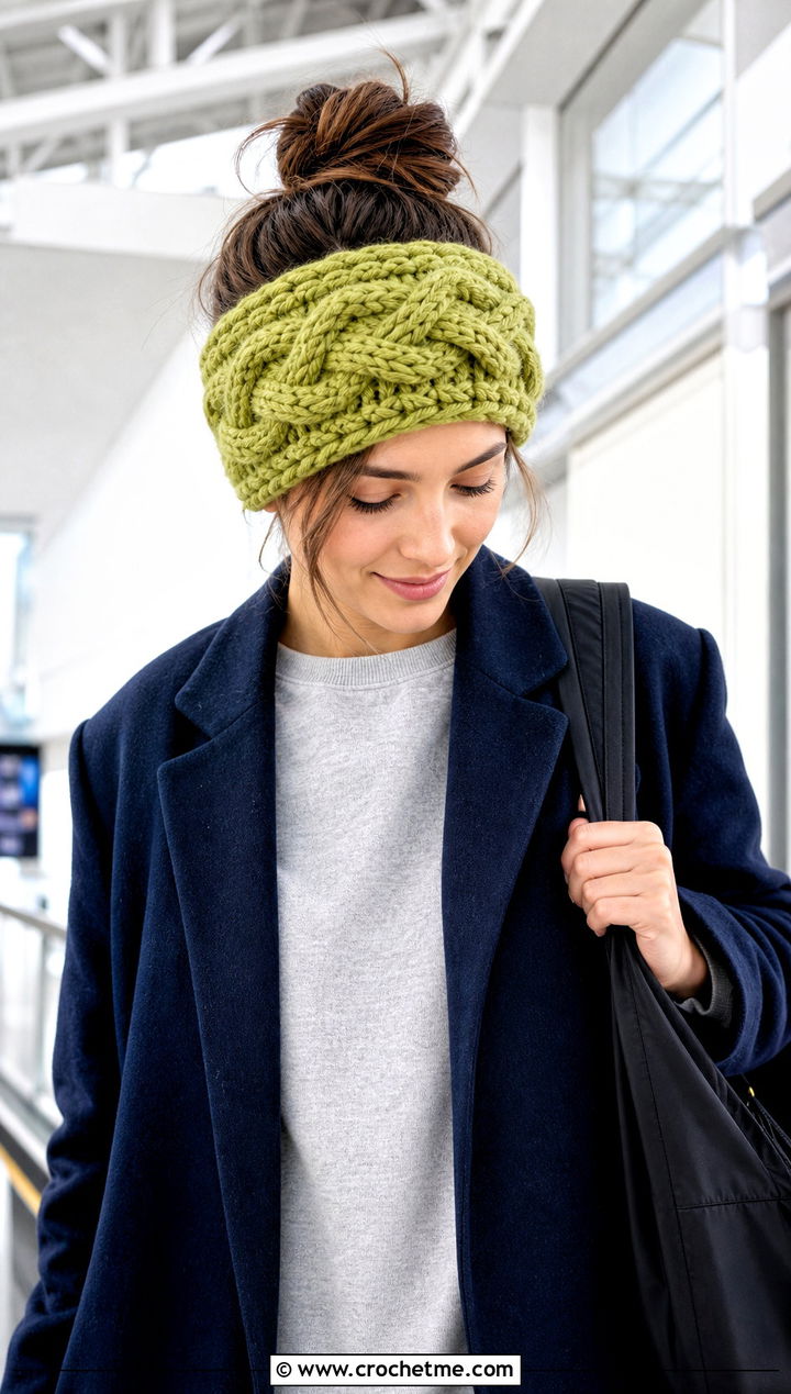 Chunky Cable Headband With Matching Sweat Set - 15 cable crochet headband outfit ideas