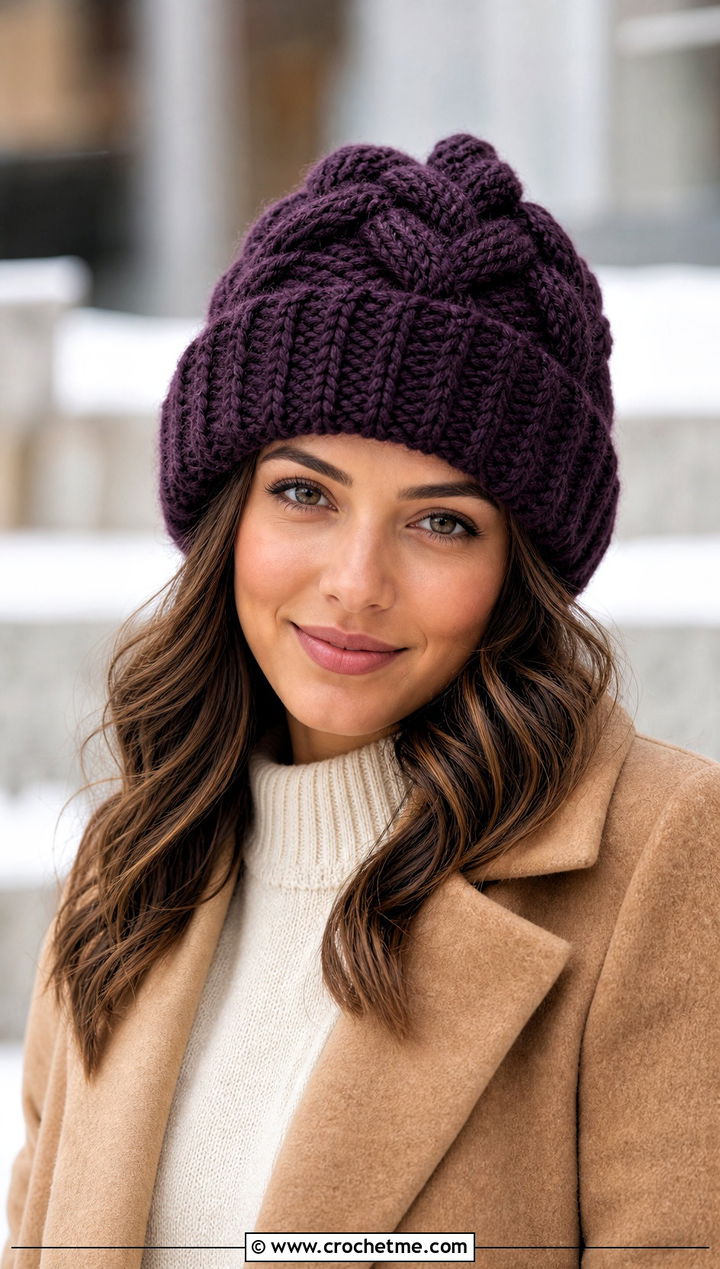 Chunky Cable Stitch Hat With Sweater Dress - 25 Crochet Cable Stitch Hat outfit ideas