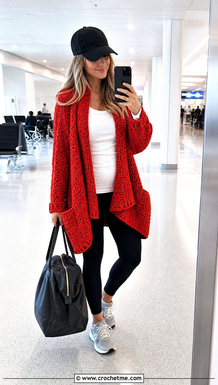 Chunky Cascade Crochet Cardigan With Leggings - 15 cascade crochet cardigan outfit ideas