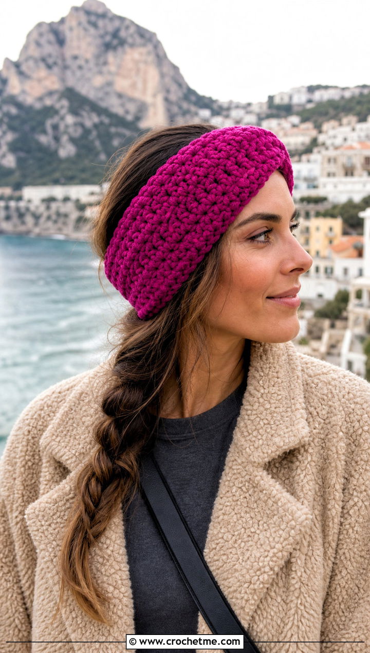 Chunky Chenille Crochet Ear Warmer With Teddy Jacket - 30 chunky yarn crochet ear warmer outfit ideas