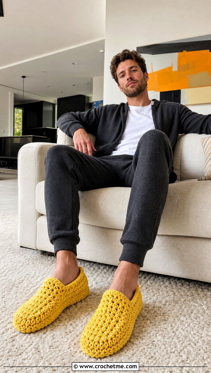 Chunky Closed Toe Crochet Mens Slippers With Matching Sweats - 15 Easy Crochet Mens Slippers outfit ideas