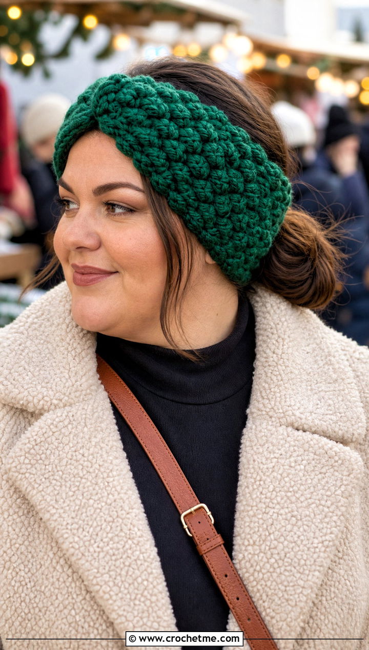 Chunky Cluster Crochet Ear Warmer With Teddy Coat And Leggings - 30 crochet ear warmer headband outfit ideas