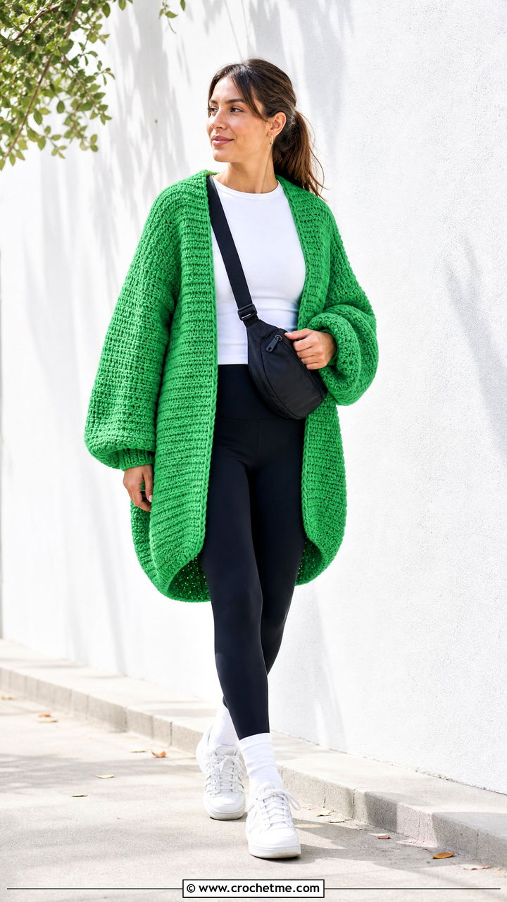 Chunky Cocoon Cardigan With Leggings - 35 chunky crochet cardigan outfit ideas