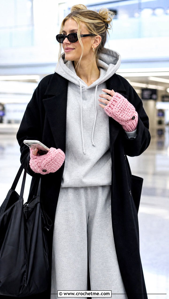 Chunky Convertible Mitten Gloves With Travel Outfit - 25 Chunky Crochet Gloves outfit ideas