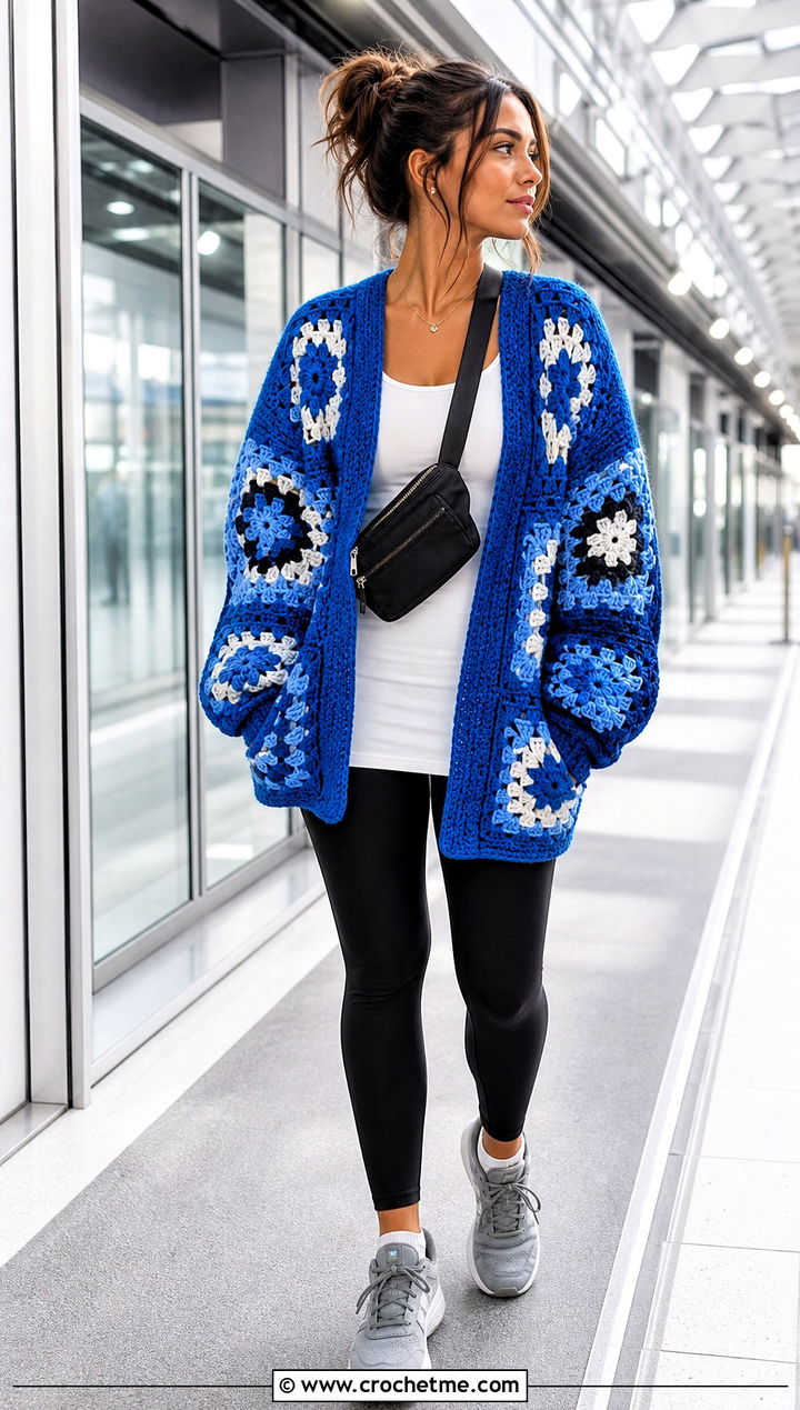 Chunky Cotton Granny Square Cardigan With Leggings - 25 cotton granny square cardigan outfit ideas