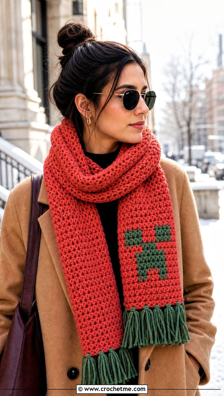 Chunky Creeper Scarf With Wool Coat - 15 minecraft creeper crochet scarf outfit ideas