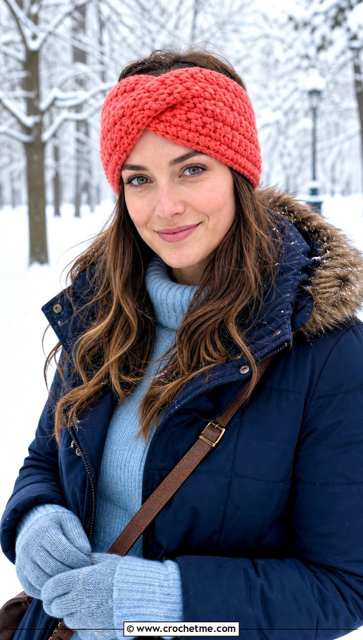 Chunky Criss Cross Crochet Ear Warmer With Parka - 30 chunky yarn crochet ear warmer outfit ideas