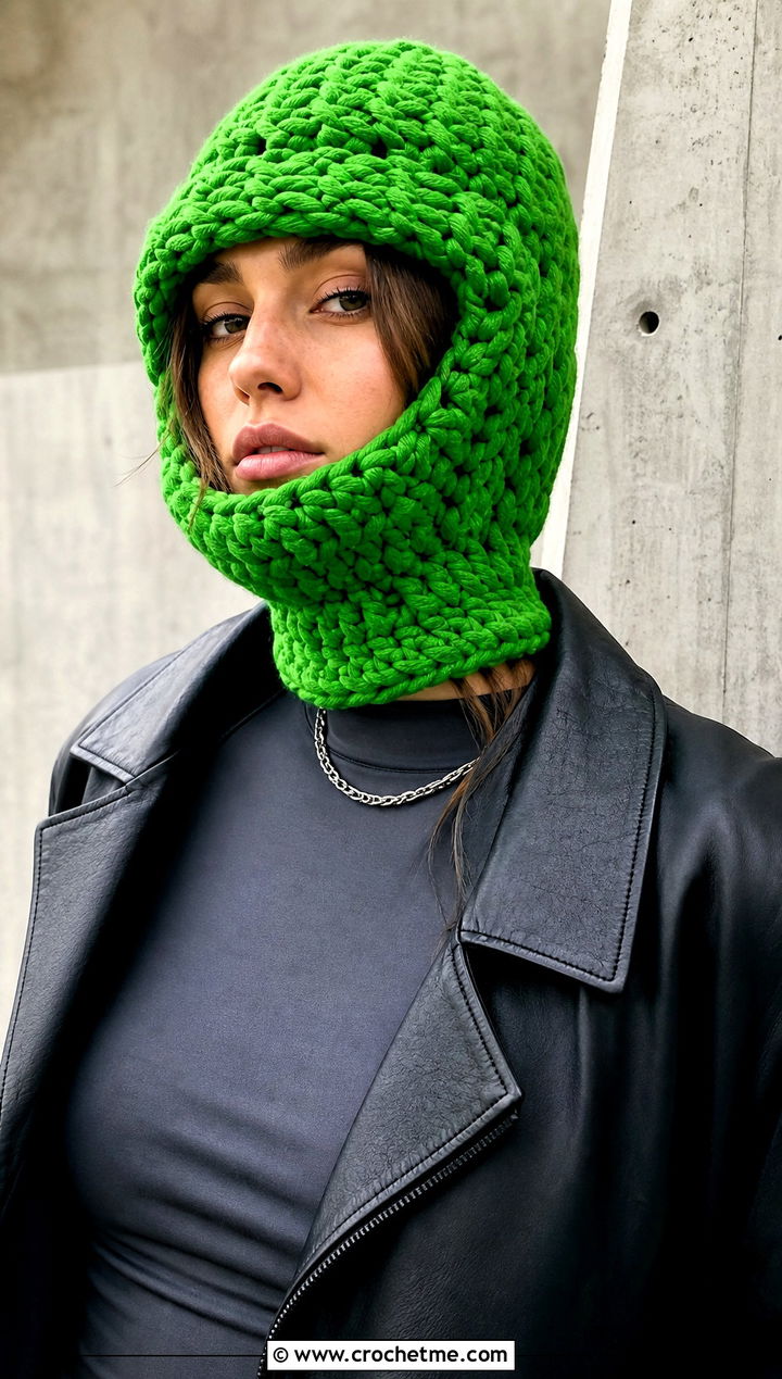 Chunky Crochet Balaclava Hat With Leather Jacket - 25 crochet balaclava hat outfit ideas