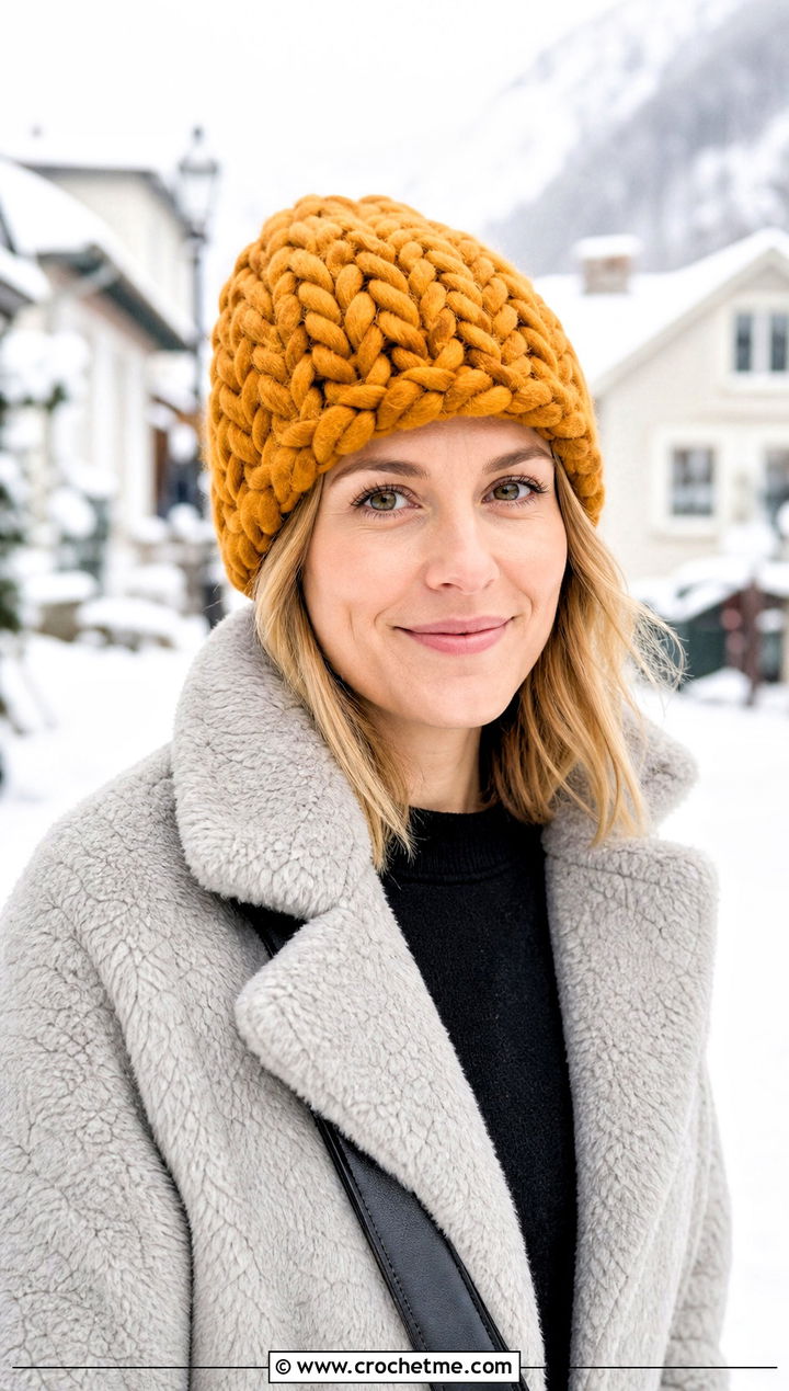 Chunky Crochet Beanie With Teddy Coat - 25 country cottage crochet beanie outfit ideas