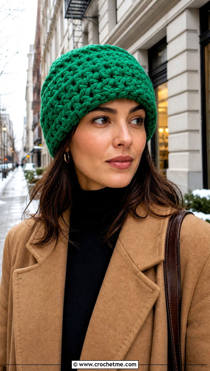 Chunky Crochet Beanie With Wool Coat And Flared Jeans - 20 Boho Crochet Beanie outfit ideas