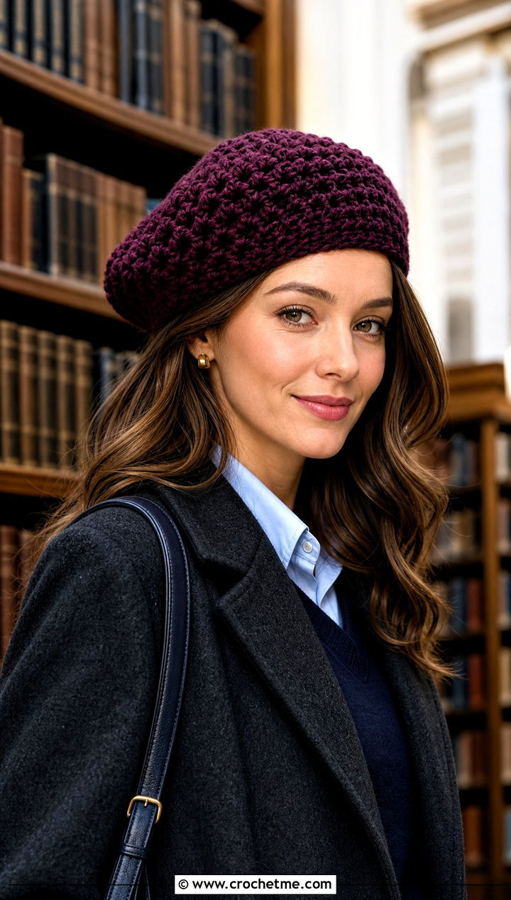 Chunky Crochet Beret With Preppy Outfit - 25 Chunky Yarn Crochet Hats outfit ideas