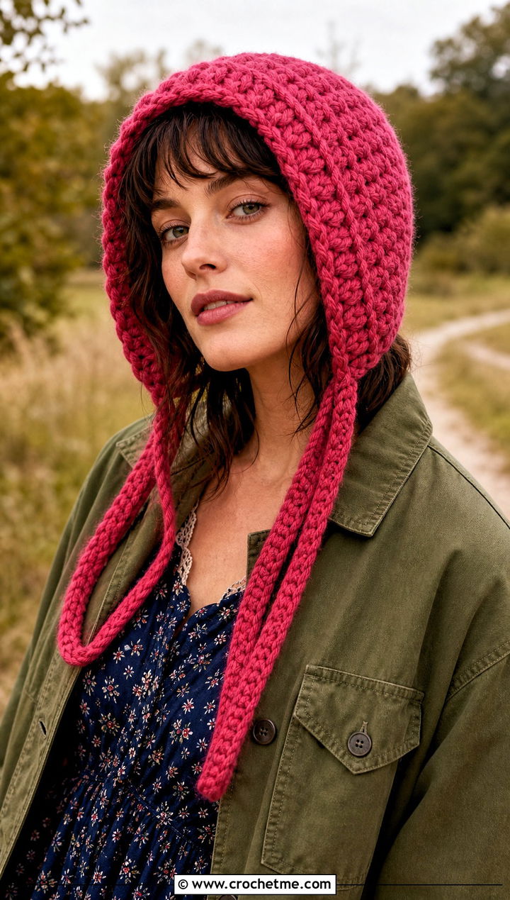 Chunky Crochet Bonnet With Prairie Dress And Boots - 25 Easy Chunky Crochet Hat outfit ideas
