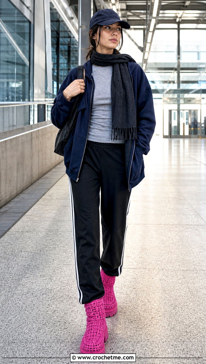 Chunky Crochet Boots With Track Pants - 15 ugg style crochet boots outfit ideas