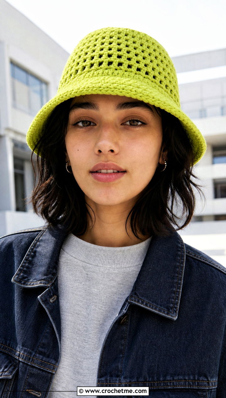 Chunky Crochet Bucket Hat With Sweatshirt And Maxi Skirt - 30 chunky yarn crochet hat outfit ideas