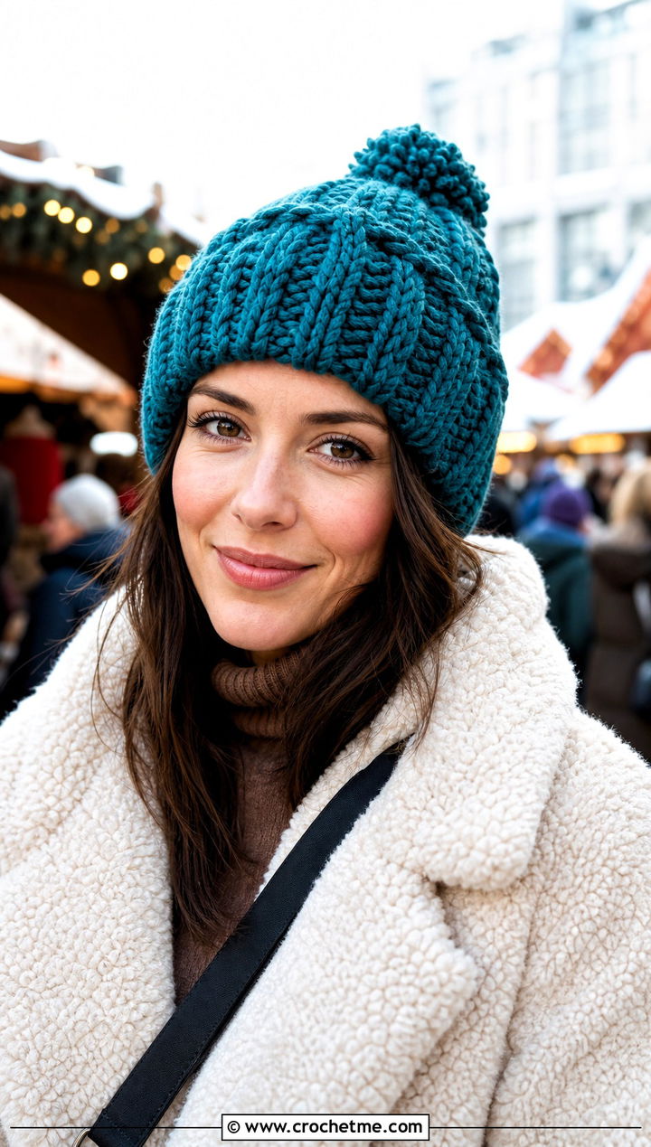 Chunky Crochet Cable Beanie With Teddy Coat - 25 crochet cable beanie outfit ideas