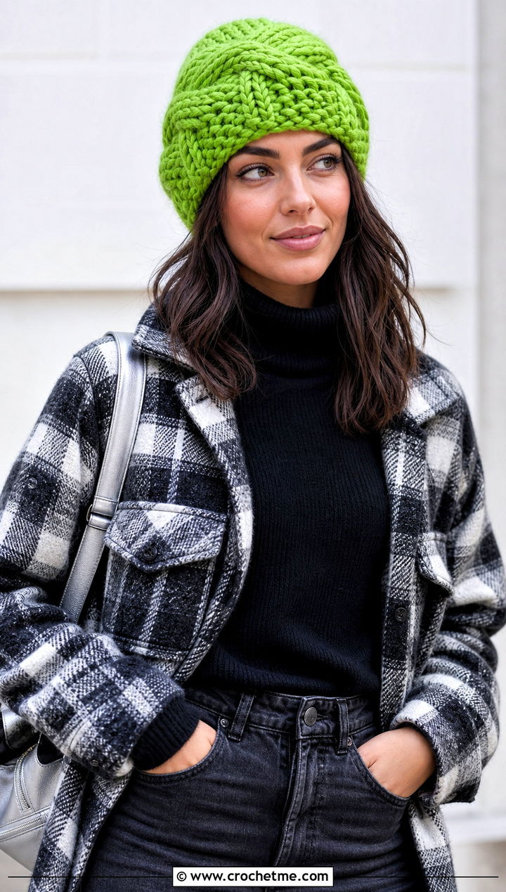 Chunky Crochet Cable Twist Hat With Wool Shacket - 15 Crochet Cable Twist Hat outfit ideas
