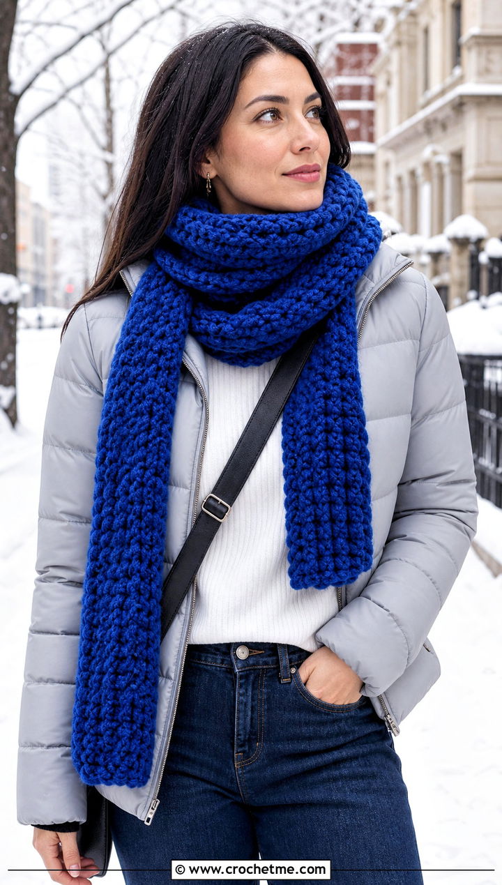 Chunky Crochet Chenille Scarf With Puffer Jacket - 25 crochet chenille scarf outfit ideas