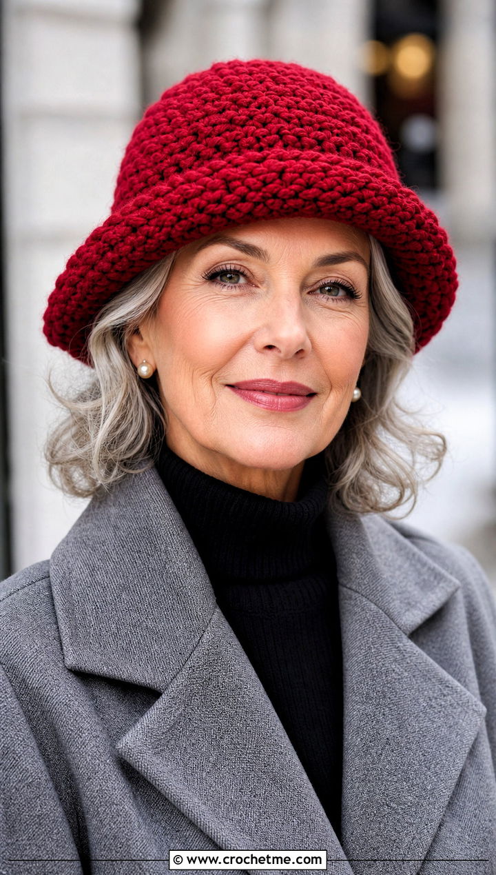 Chunky Crochet Cloche Hat With Tailored Coat - 30 chunky yarn crochet hat outfit ideas