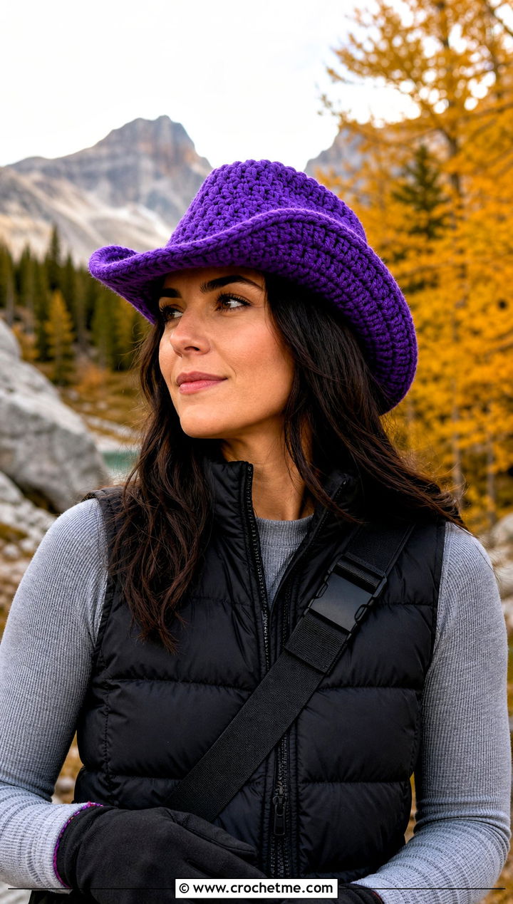 Chunky Crochet Cowboy Hat With Puffer Vest - 25 crochet cowboy outfit ideas