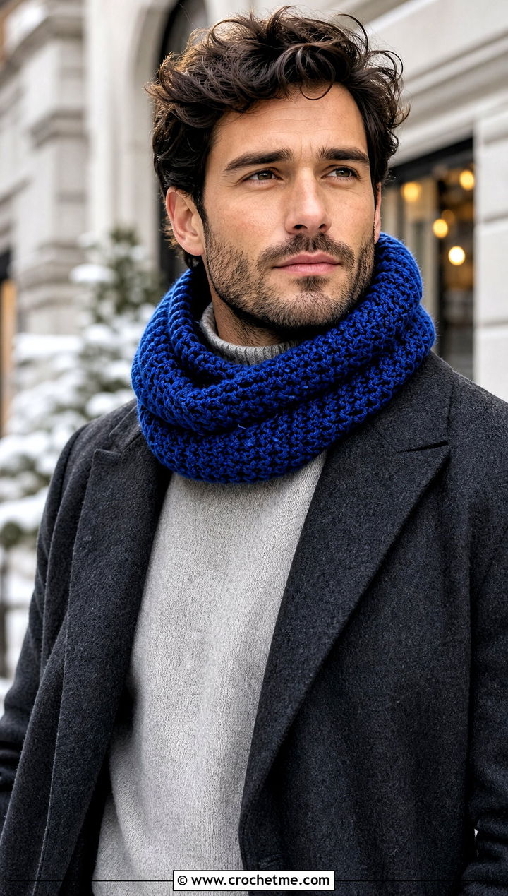 Chunky Crochet Cowl With Wool Overcoat - 30 crochet cowl for men outfit ideas